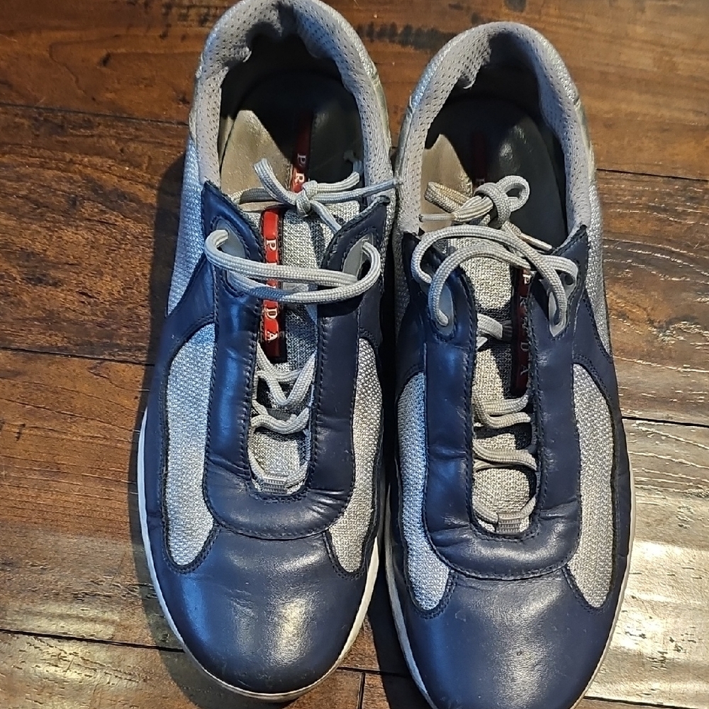 Prada Blue and Gray Sneakers with Low-Top Design